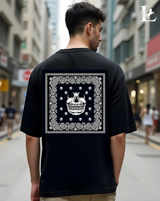 Bandana Skull Oversized T-Shirt - Black